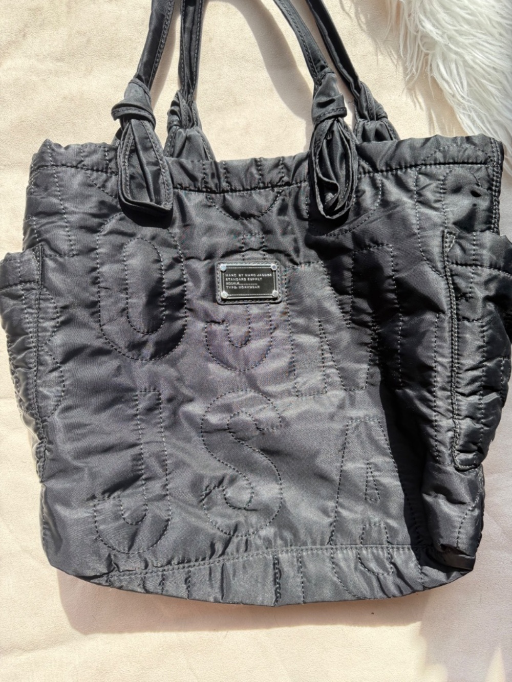 Marc by Marc Jacobs Black Quilted Nylon Tote Bag Large Logo